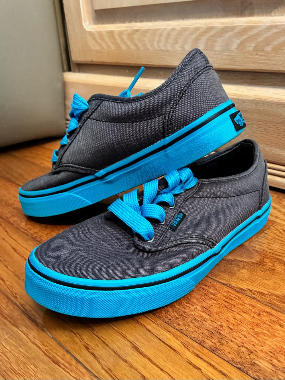 Vans Kids Low-Top Canvas Sneakers in Gray and Bright Blue